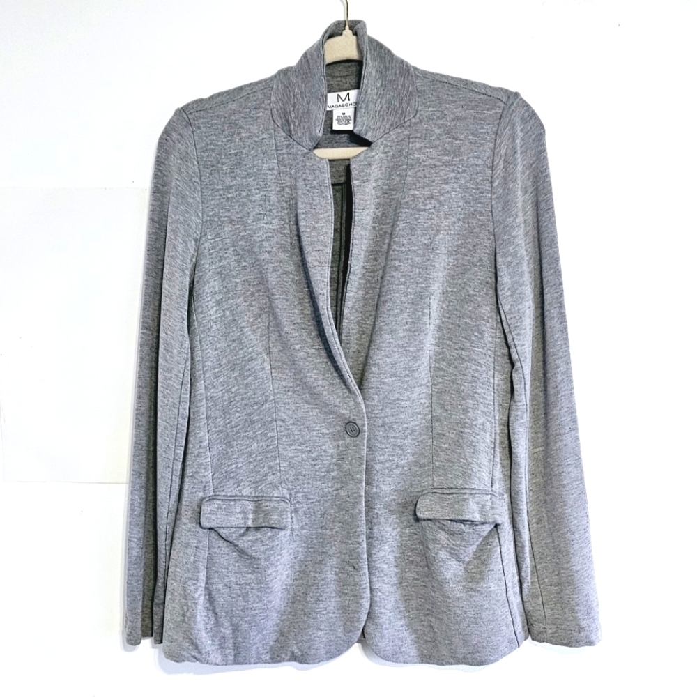 Magaschoni Notch Lapel Ponte Knit Gray Blazer Jacket Women's Size M